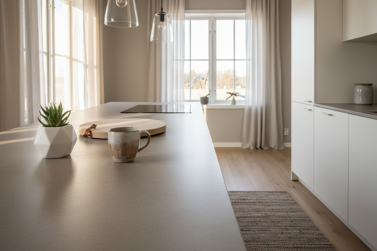 Gråbeige microcement bänkskiva