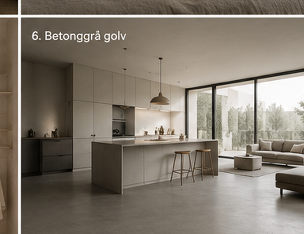 Microcementgolv i kök med fogfri betongyta
