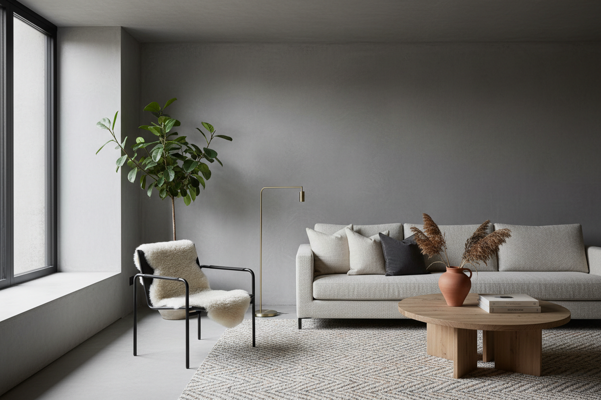 Betonggrå microcement bänkskiva