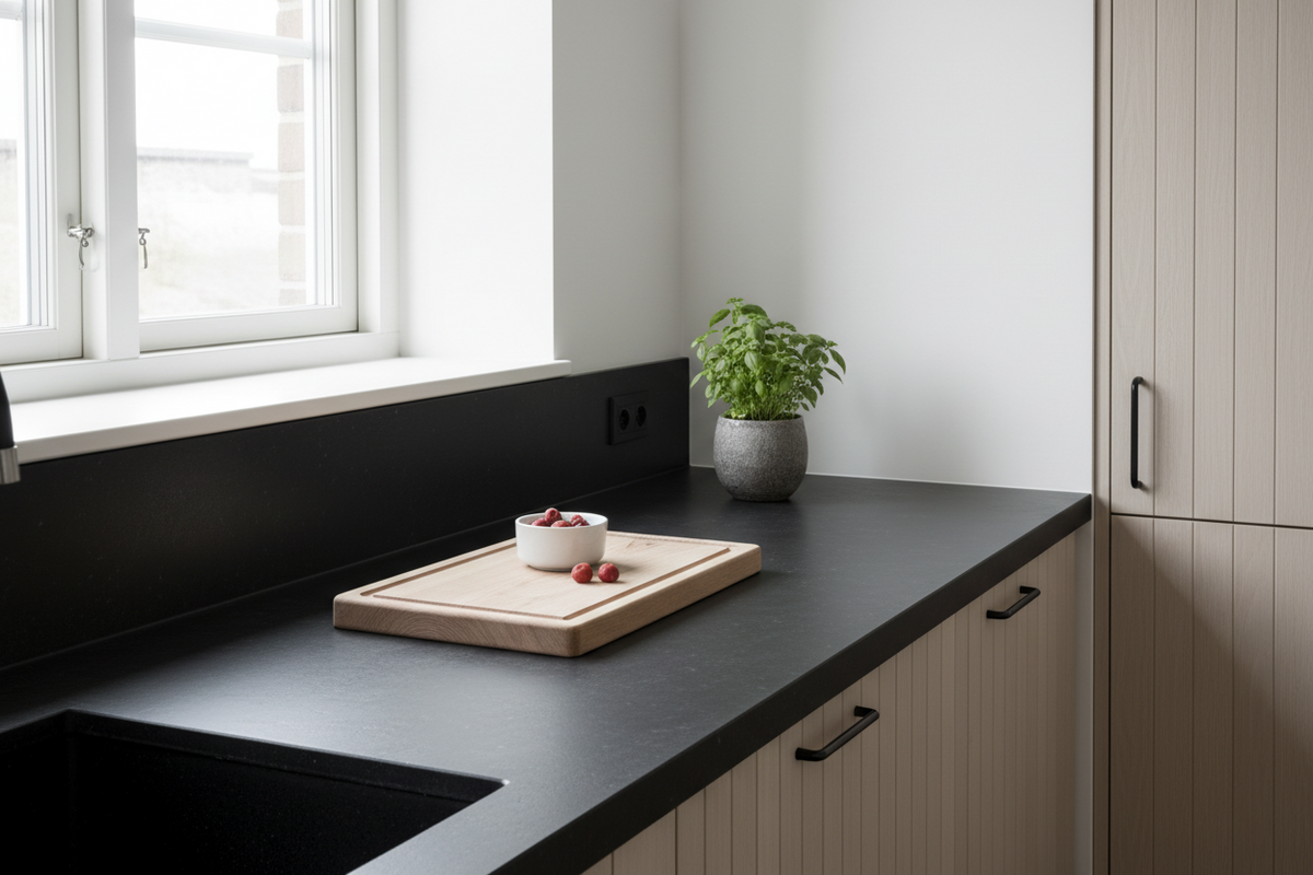Svart microcement bänkskiva